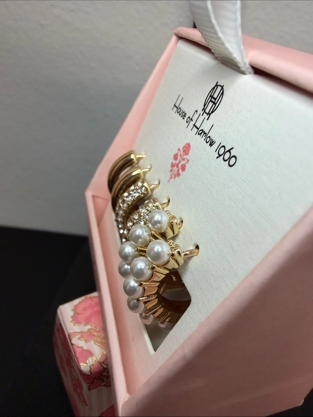 House of Harlow 1960 | Gold Hoop & Pearl Rhinestone Trio Earrings